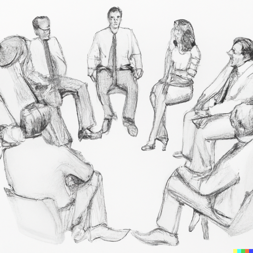 pencil-drawing-of-executives-sitting-around-a-circle